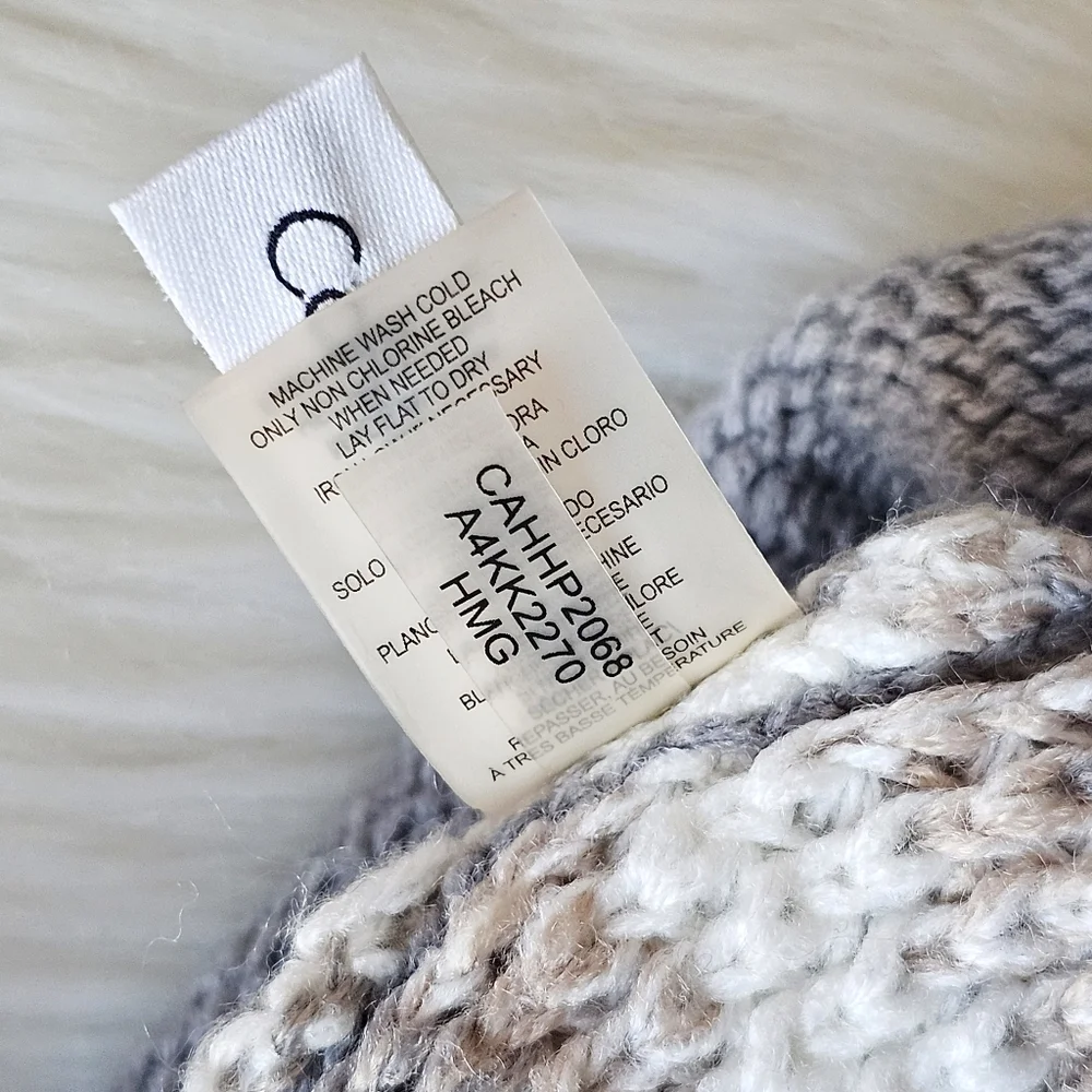 Calvin Klein Infinity Waffle Striped Tan Gray White Loop Winter Knit Scarf